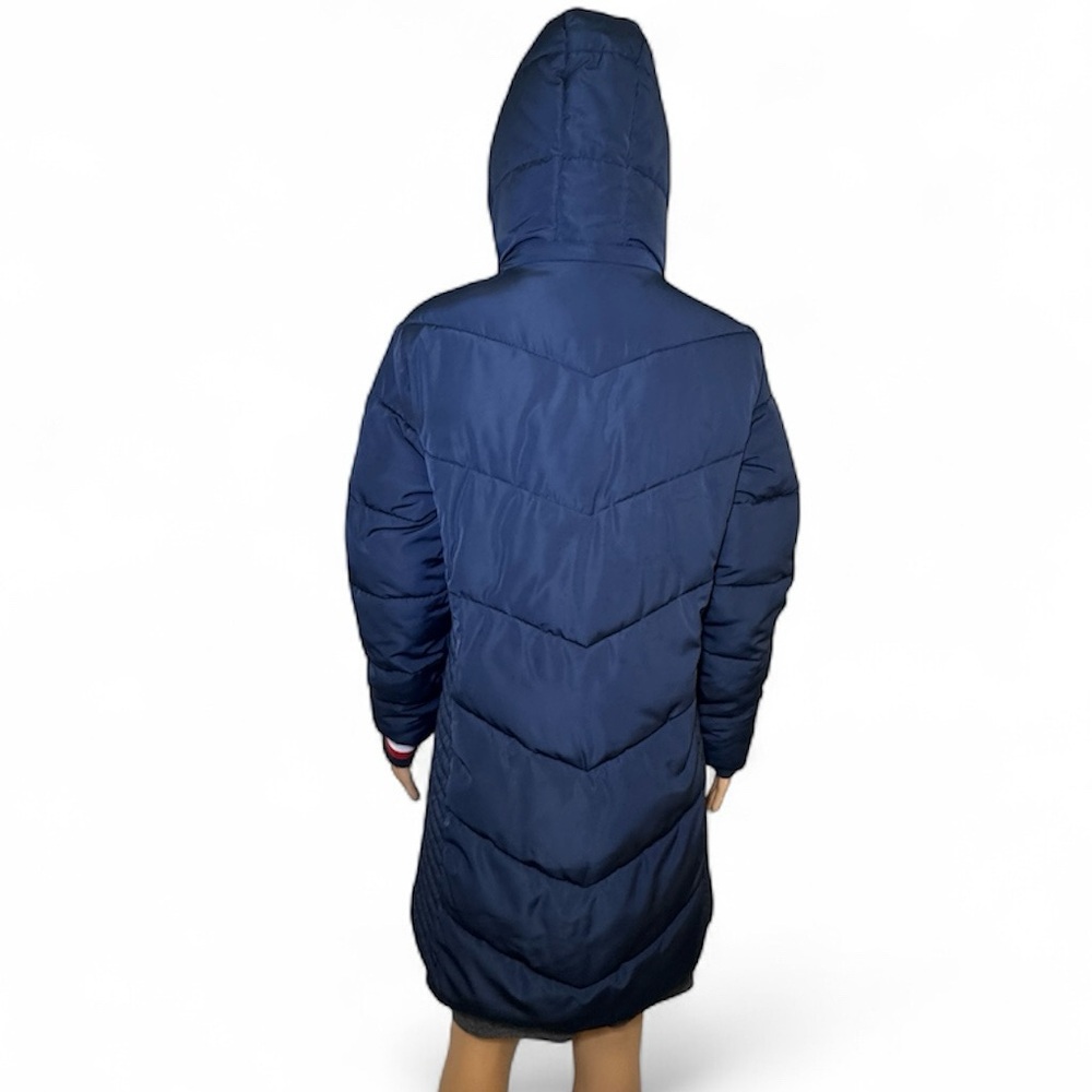 Tommy Hilfiger Navy Women's Extended Jacket Hem Hooded Puffer Coat Small - Picture 2 of 16